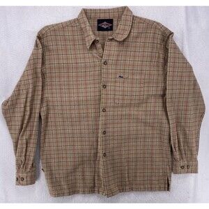 Bear Surfboards Mens Large Shirt Brown Plaid Y2K Vintage 1990's Long Sleeve